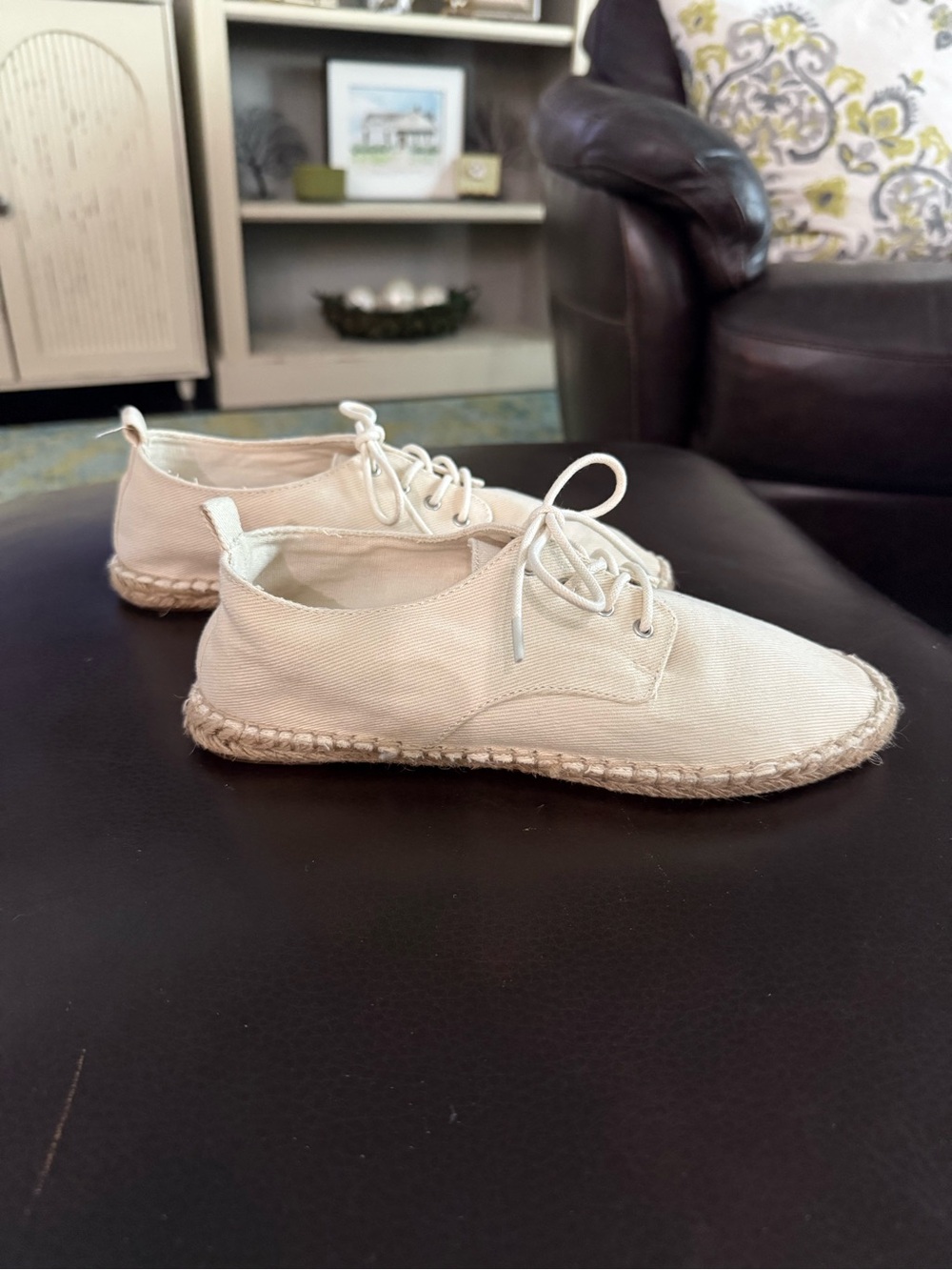 Forever 21 Cream Canvas Lace-Up Espadrilles